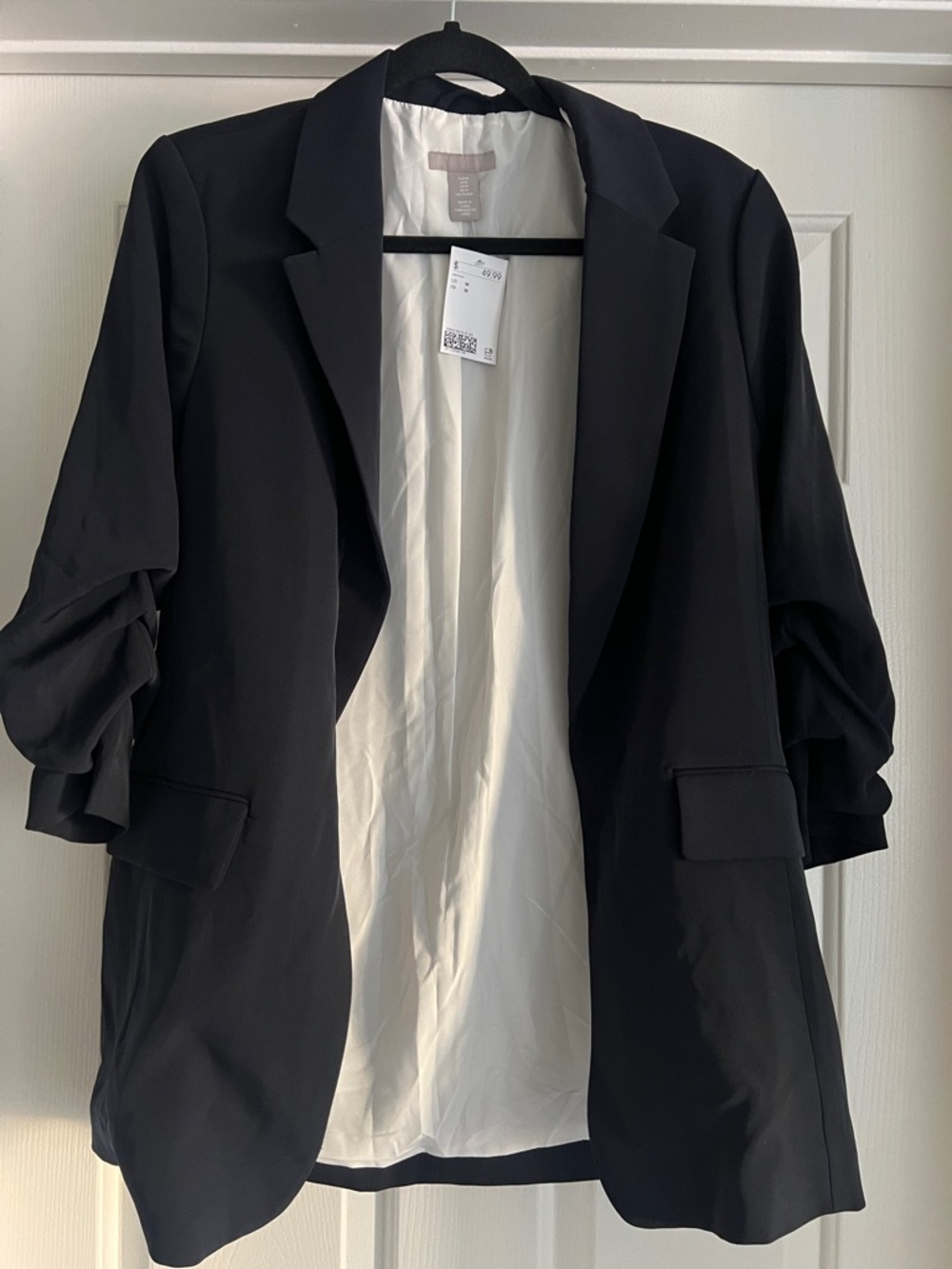 H&M Navy Gathered Sleeve Blazer - NWT - Size M